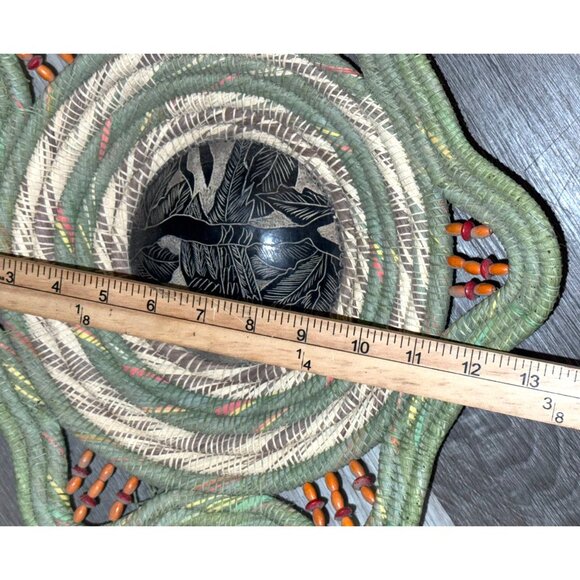 Handwoven Wicker Basket With Carved Gourd Accent - Picture 7 of 7